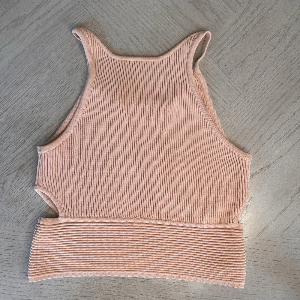 Jonathan Simkhai Ribbed Knit Crop Top Tank Cut Outs Blush Rose XS Beach Stretch
